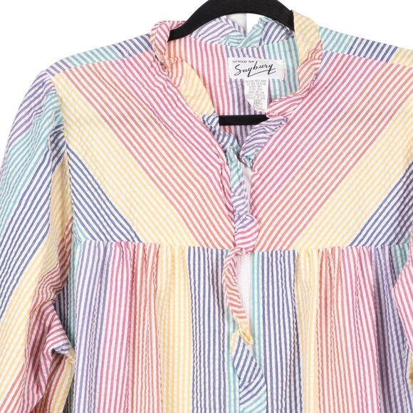 Styled by Saybury VTG House Dress 1X Womens Robe Seersucker Striped  Ruffle - Picture 2 of 6